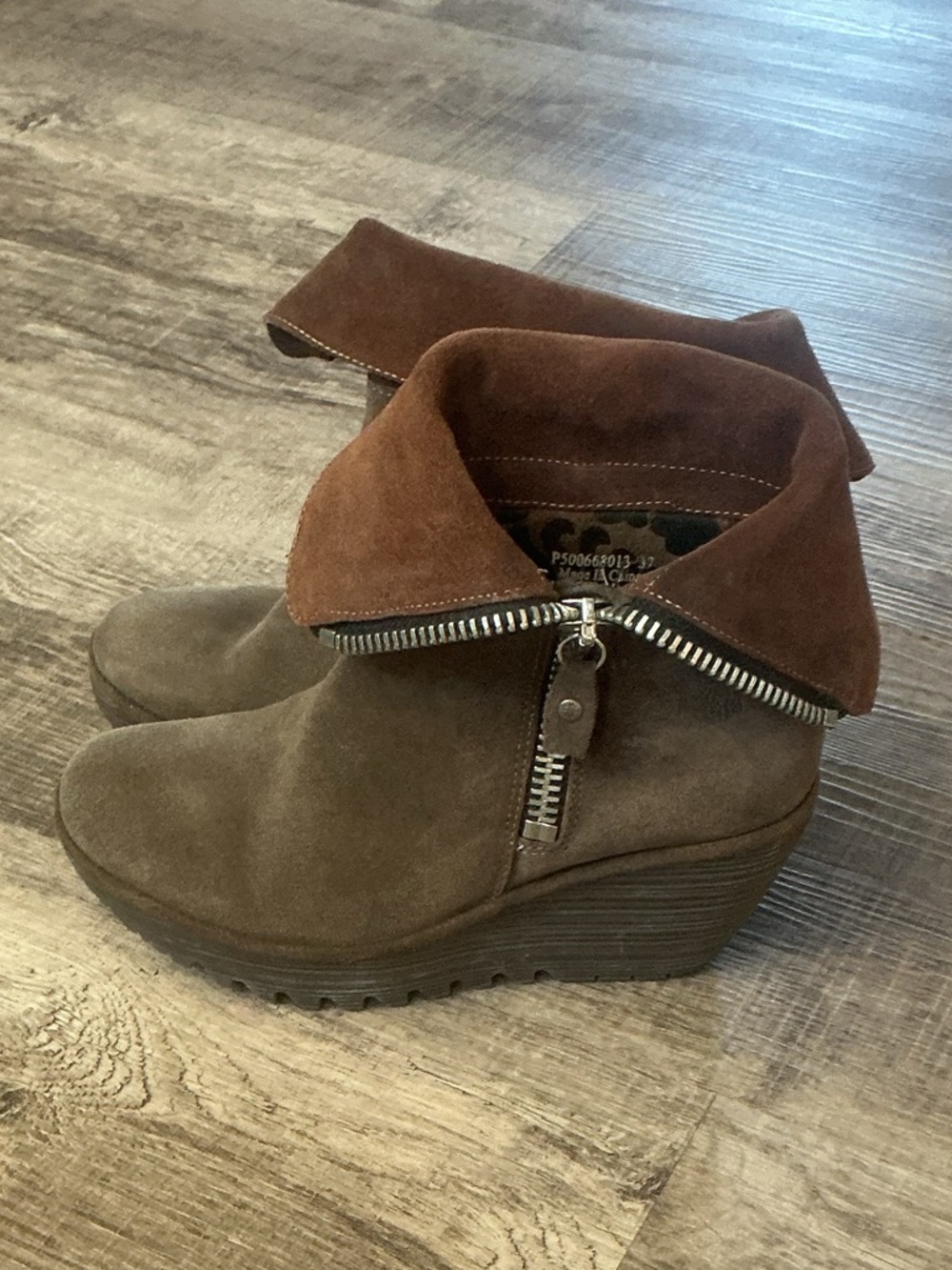 FLY LONDON NEST056FLY DARK BROWN LEATHER WEDGE BOOTS 6.5/7 US 37